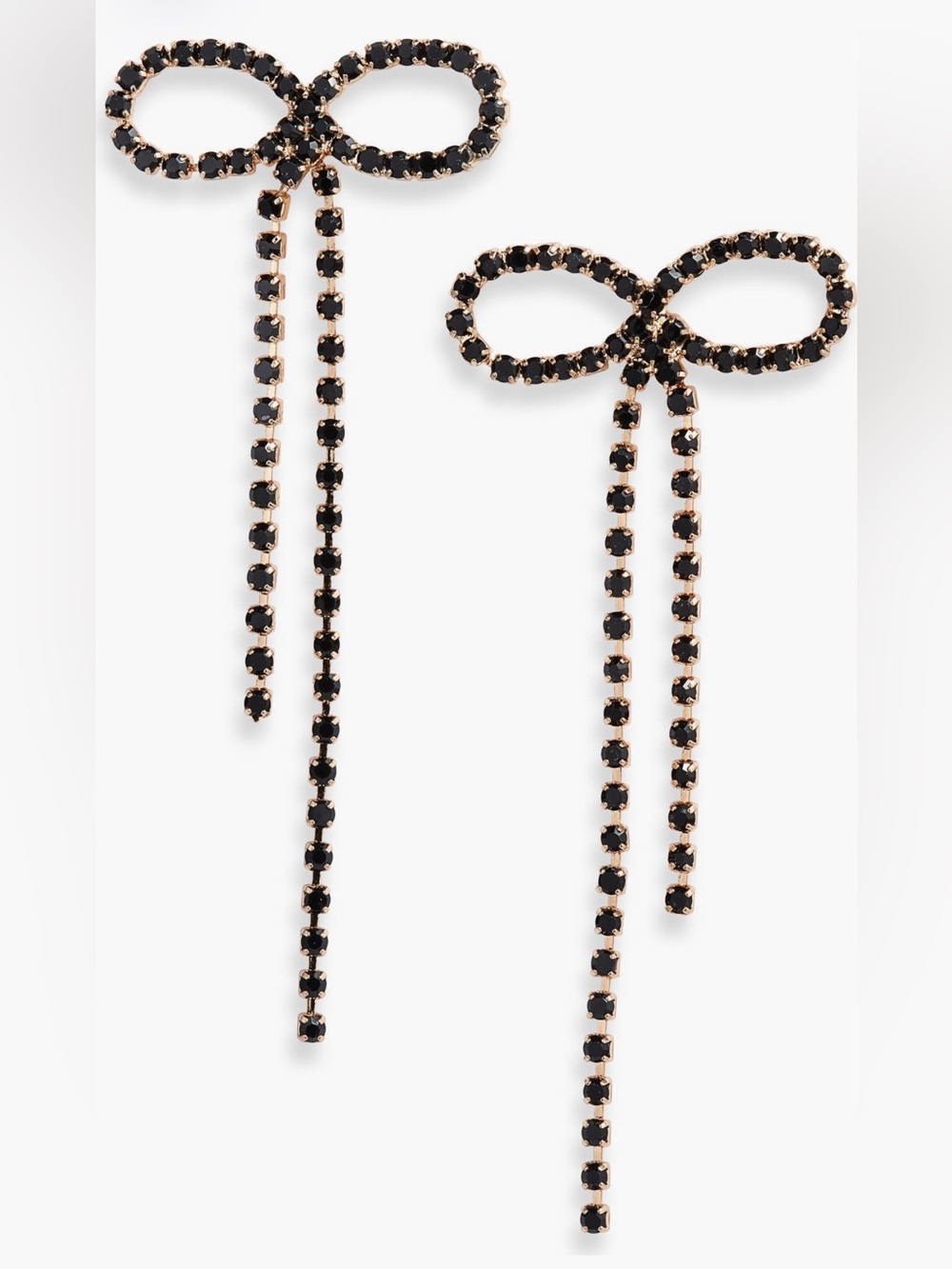 Open Edit Bow Drop Hang Black Earrings